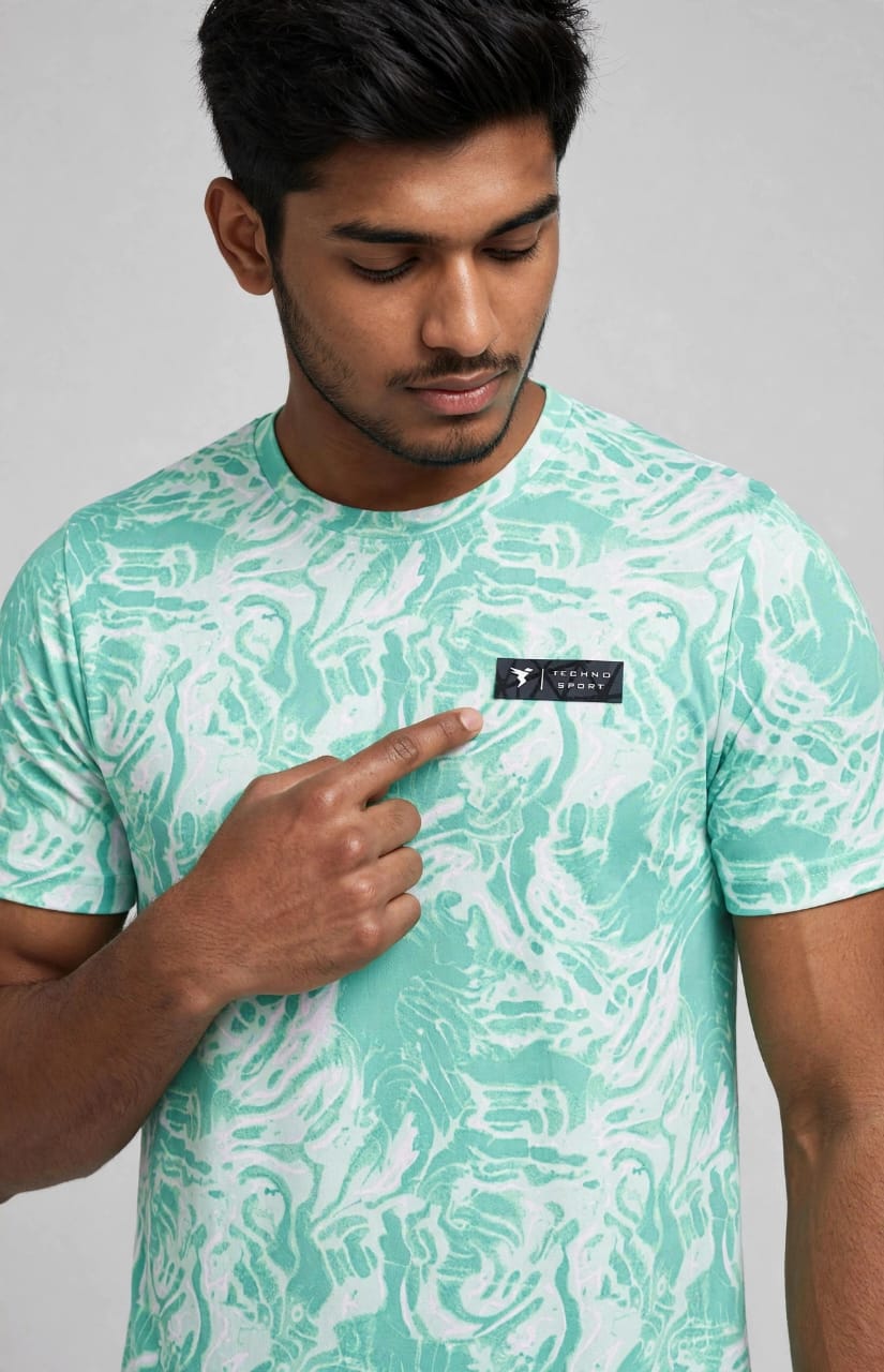 Techno Sport Printed Polyester Round Neck Sports T-Shirt – Mint Green