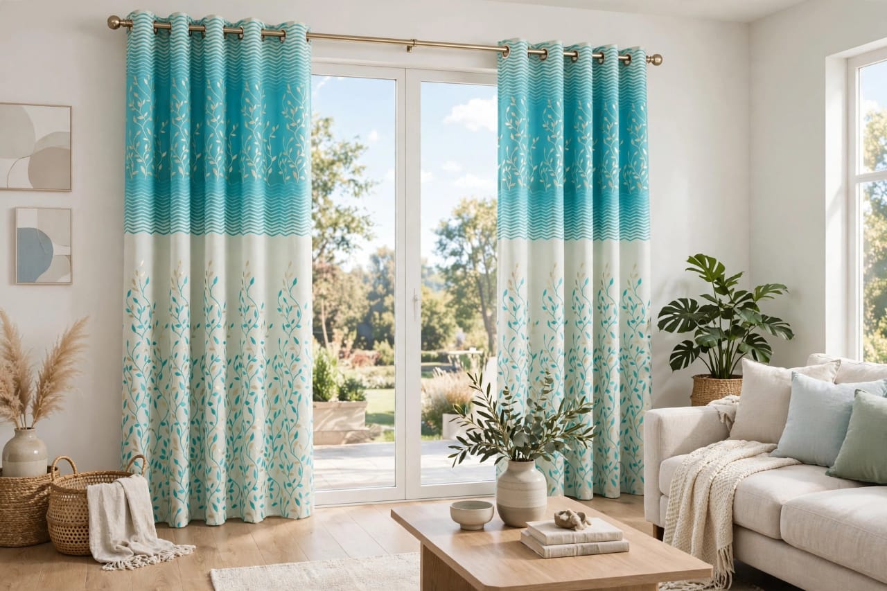 Premium Floral Print Window Curtain with Metal Eyelets – Pack of 1 | Door &amp; Window Curtain